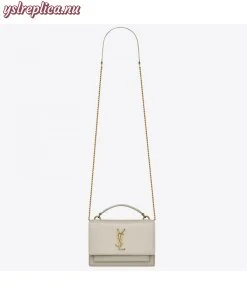 Replica YSL Fake Saint Laurent WOC Sunset Chain Wallet In White Calfskin