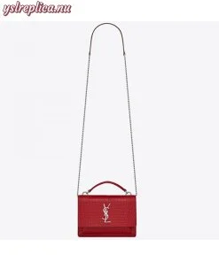 Replica YSL Fake Saint Laurent WOC Sunset Chain Wallet In Red Croc-Embossed Leather