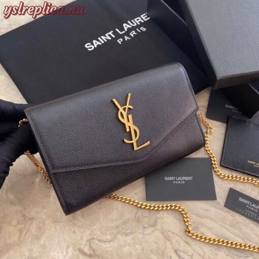 Replica YSL Fake Saint Laurent WOC Uptown Chain Wallet In Black Leather 5