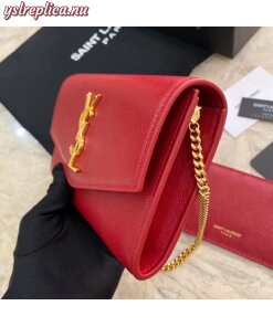 Replica YSL Fake Saint Laurent WOC Uptown Chain Wallet In Red Leather 2