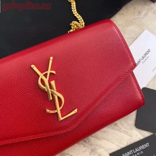 Replica YSL Fake Saint Laurent WOC Uptown Chain Wallet In Red Leather 7