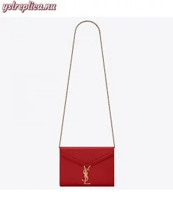 Replica YSL Fake Saint Laurent WOC Cassandra Chain Wallet In Red Leather