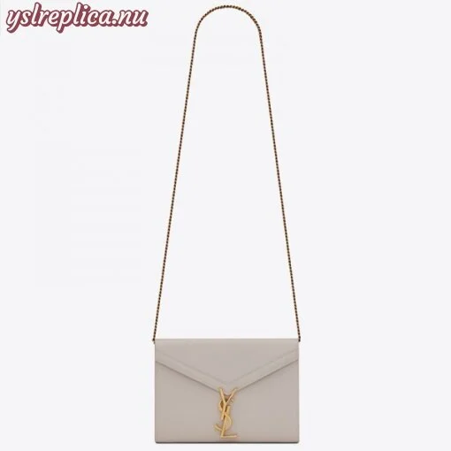 Replica YSL Fake Saint Laurent WOC Cassandra Chain Wallet In White Leather