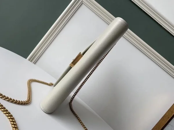 Replica YSL Fake Saint Laurent WOC Cassandra Chain Wallet In White Leather 2