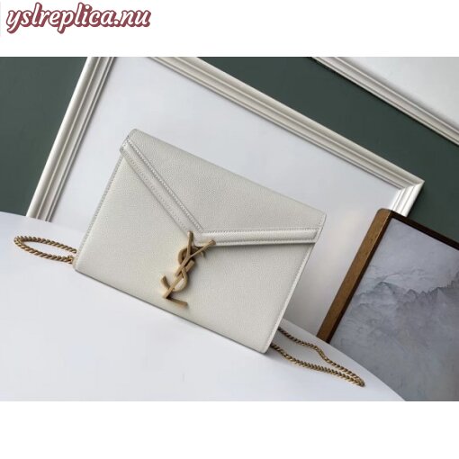 Replica YSL Fake Saint Laurent WOC Cassandra Chain Wallet In White Leather 3
