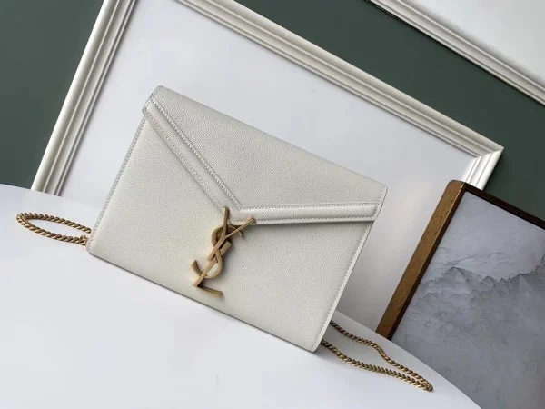 Replica YSL Fake Saint Laurent WOC Cassandra Chain Wallet In White Leather 3