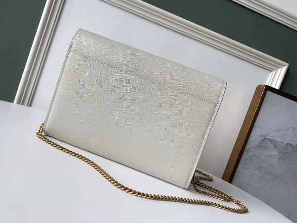 Replica YSL Fake Saint Laurent WOC Cassandra Chain Wallet In White Leather 4