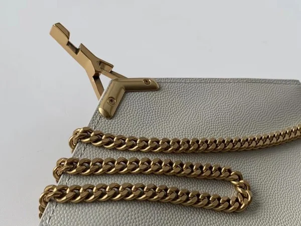 Replica YSL Fake Saint Laurent WOC Cassandra Chain Wallet In White Leather 5