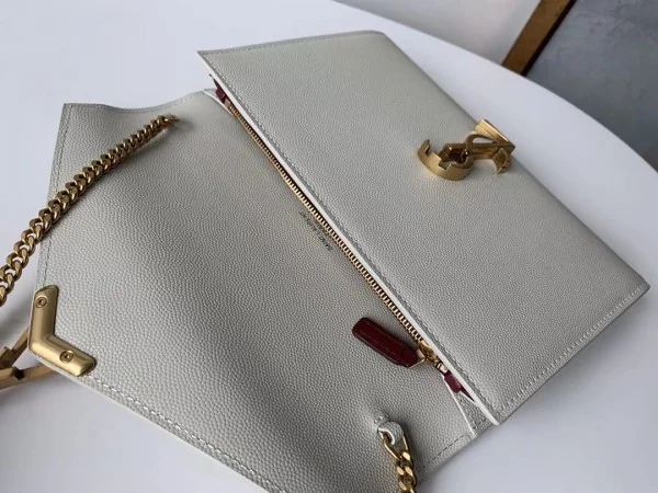 Replica YSL Fake Saint Laurent WOC Cassandra Chain Wallet In White Leather 9