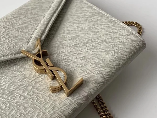 Replica YSL Fake Saint Laurent WOC Cassandra Chain Wallet In White Leather 10