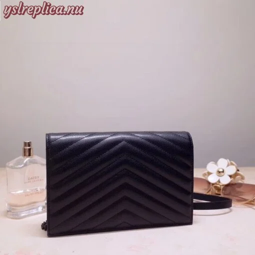 Replica YSL Fake Saint Laurent WOC Envelope Chain Wallet All Black 3