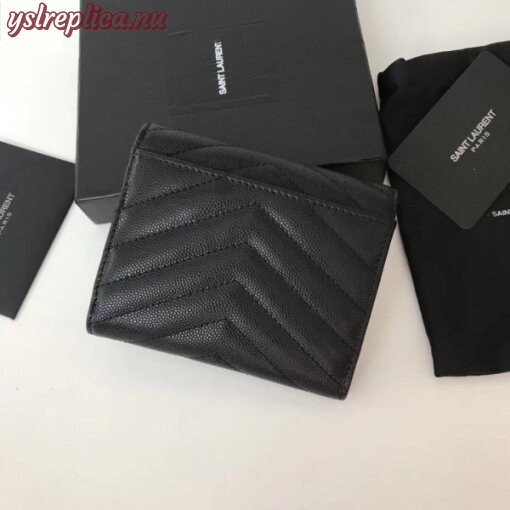 Replica YSL Fake Saint Laurent Compact Tri Fold Wallet In Noir Leather 3