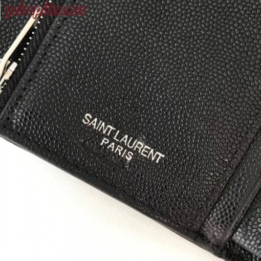 Replica YSL Fake Saint Laurent Compact Tri Fold Wallet In Noir Leather 8