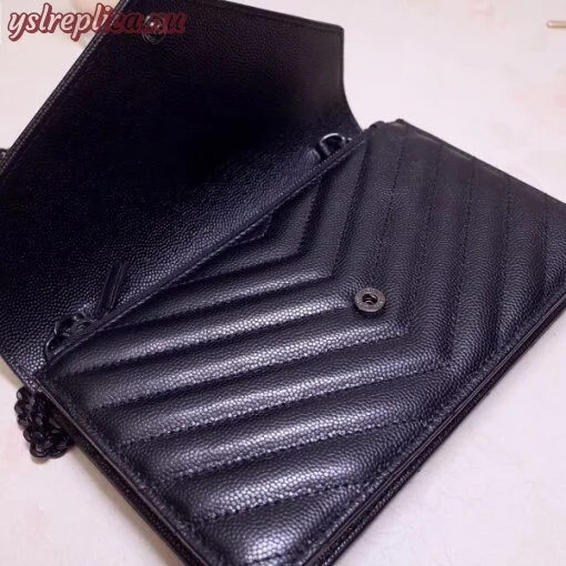 Replica YSL Fake Saint Laurent WOC Envelope Chain Wallet All Black 8