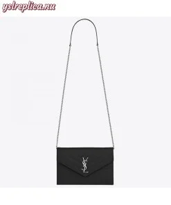 Replica YSL Fake Saint Laurent WOC Envelope Chain Wallet In Noir Leather