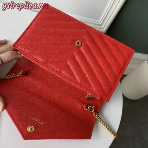 Replica YSL Fake Saint Laurent WOC Envelope Chain Wallet In Red Leather 5