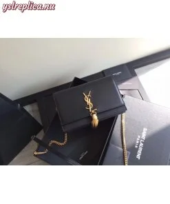 Replica YSL Fake Saint Laurent WOC Kate Tassel Chain Wallet In Black Calfskin 2