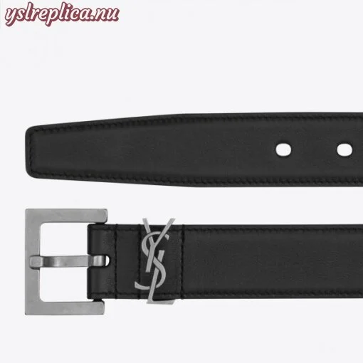 Replica YSL Fake Saint Laurent Monogramme Belt 30MM In Noir Calfskin