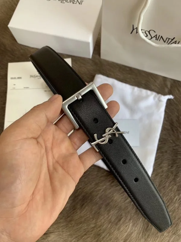 Replica YSL Fake Saint Laurent Monogramme Belt 30MM In Noir Calfskin 2