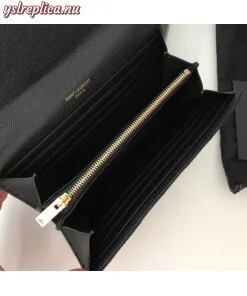 Replica YSL Fake Saint Laurent Large Monogram Flap Wallet In Black Grained Leather 2