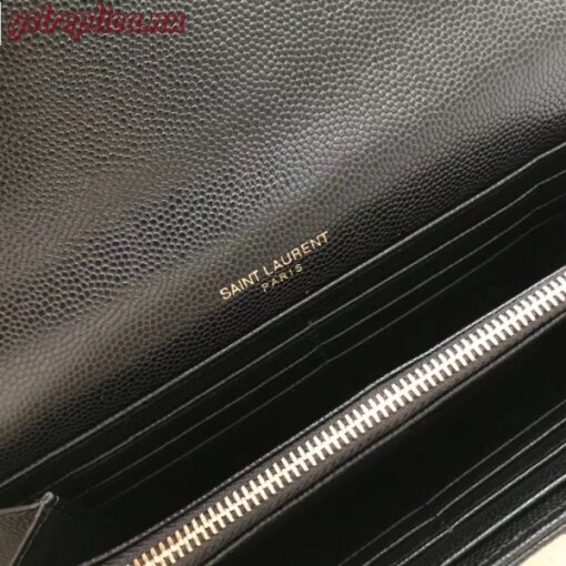 Replica YSL Fake Saint Laurent Large Monogram Flap Wallet In Black Grained Leather 7
