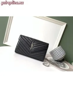 Replica YSL Fake Saint Laurent WOC Monogram Chain Wallet In Noir Leather 2