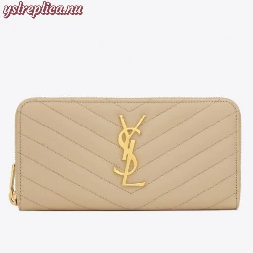 Replica YSL Fake Saint Laurent Monogram Zip Around Wallet In Powder Grained Leather