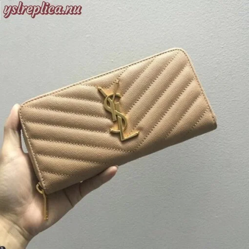 Replica YSL Fake Saint Laurent Monogram Zip Around Wallet In Powder Grained Leather 6