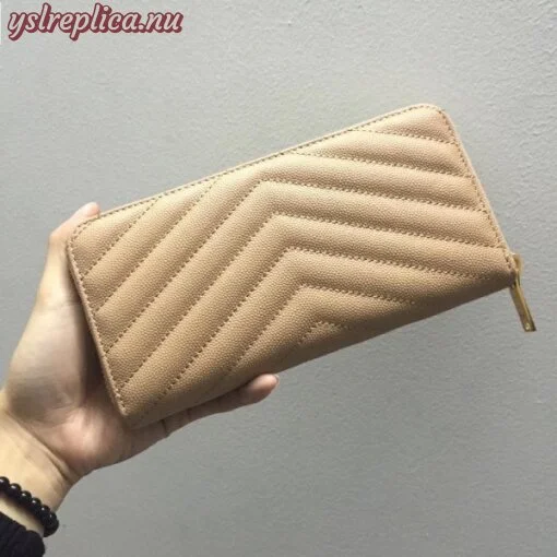 Replica YSL Fake Saint Laurent Monogram Zip Around Wallet In Powder Grained Leather 7