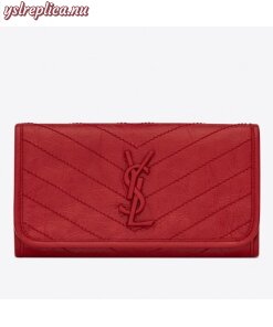 Replica YSL Fake Saint Laurent Niki Large Wallet In Red Crinkled Vintage Leather 2