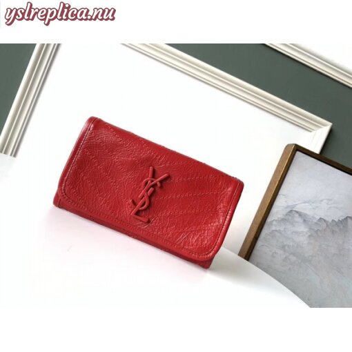 Replica YSL Fake Saint Laurent Niki Large Wallet In Red Crinkled Vintage Leather 4