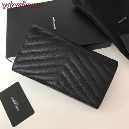 Replica YSL Fake Saint Laurent Large Monogram Flap Wallet In Noir Grained Leather 2