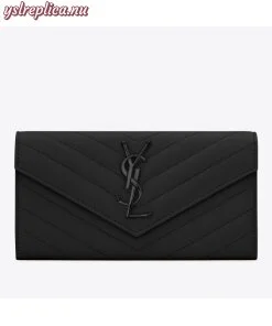 Replica YSL Fake Saint Laurent Large Monogram Flap All Black Wallet