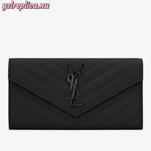 Replica YSL Fake Saint Laurent Large Monogram Flap All Black Wallet