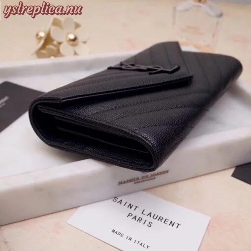 Replica YSL Fake Saint Laurent Large Monogram Flap All Black Wallet 3