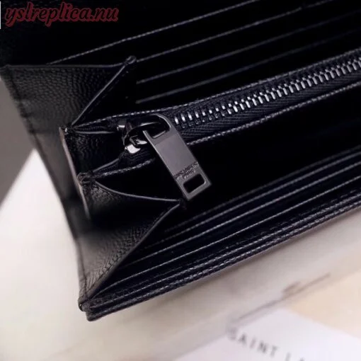 Replica YSL Fake Saint Laurent Large Monogram Flap All Black Wallet 6