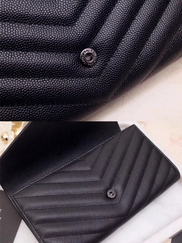 Replica YSL Fake Saint Laurent Large Monogram Flap All Black Wallet 7