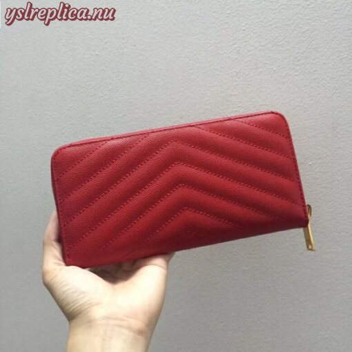 Replica YSL Fake Saint Laurent Monogram Zip Around Wallet In Red Grained Leather 8