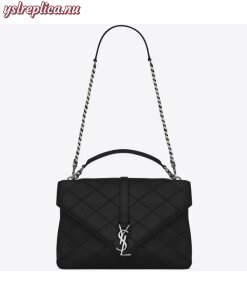 Replica YSL Fake Saint Laurent Black Large Stitched Diamond Matelasse College Bag 2
