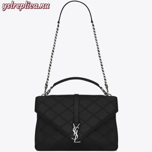 Replica YSL Fake Saint Laurent Black Large Stitched Diamond Matelasse College Bag