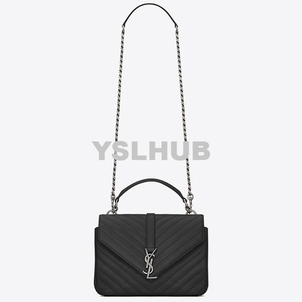 Replica YSL Fake Saint Laurent Medium College Bag In Black Goatskin Leather