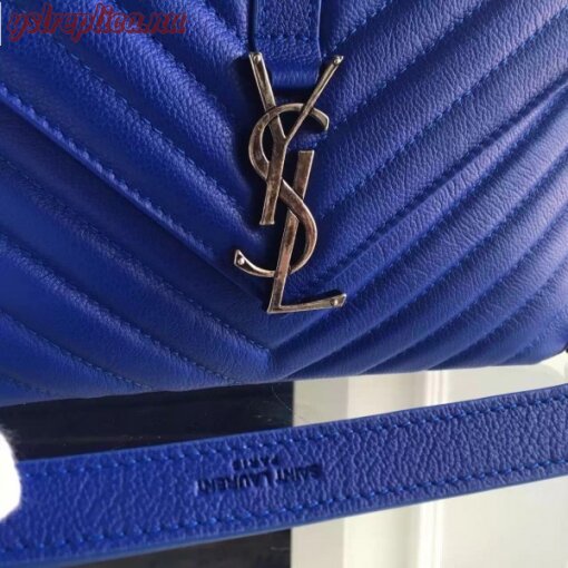 Replica YSL Fake Saint Laurent Medium College Bag In Blue Goatskin Leather 4