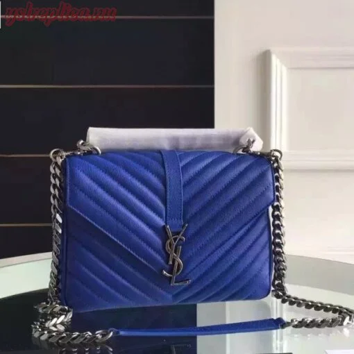 Replica YSL Fake Saint Laurent Medium College Bag In Blue Goatskin Leather 5