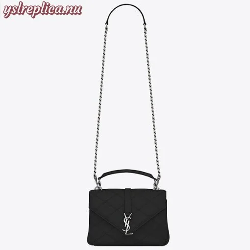 Replica YSL Fake Saint Laurent Medium College Bag In Black Matelasse Leather