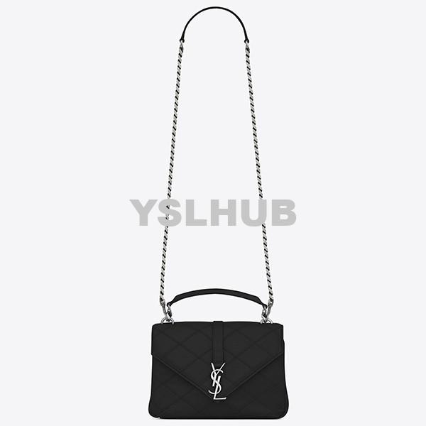 Replica YSL Fake Saint Laurent Medium College Bag In Grey Matelasse Leather 10