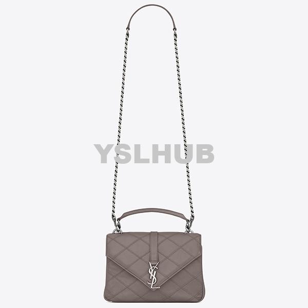 Replica YSL Fake Saint Laurent Medium College Bag In Grey Matelasse Leather
