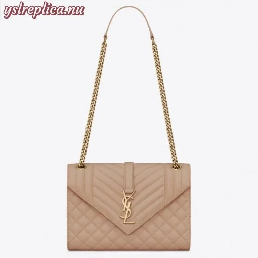 Replica YSL Fake Saint Laurent Medium Envelope Bag In Beige Grained Leather