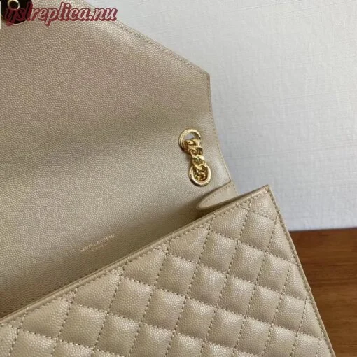 Replica YSL Fake Saint Laurent Medium Envelope Bag In Beige Grained Leather 2