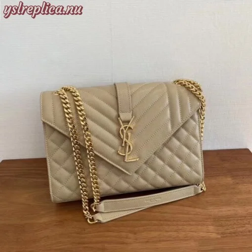 Replica YSL Fake Saint Laurent Medium Envelope Bag In Beige Grained Leather 4