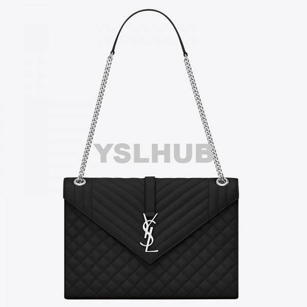 Replica YSL Fake Saint Laurent Envelope Large Bag In Noir Grained Leather